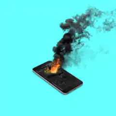 Smartphone on fire with smoke