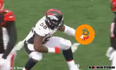 Denver Broncos player with Bitcoin emoji