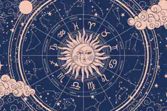 Astrology zodiac wheel with sun and moon