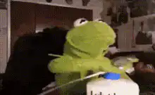 Kermit the Frog pumping hand sanitizer