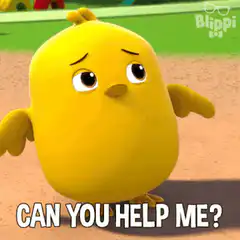 Sad yellow chick asks for help