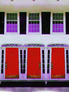 Colorful house facade with changing window colors