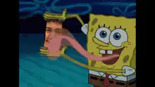 SpongeBob kissing a man's face