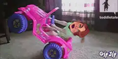 Toddler flips pink toy jeep