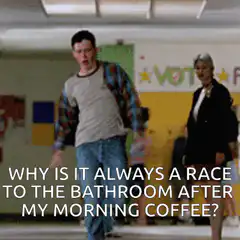 Brendan Fraser running to bathroom