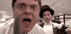 Dwight with knife and Michael in top hat