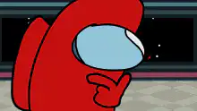 Red Among Us character writing SUS