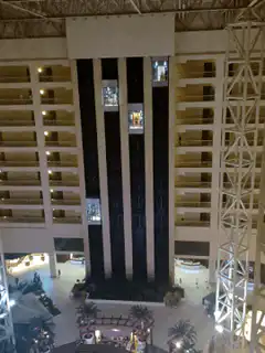Elevators moving in a hotel atrium