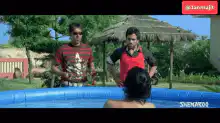 Man launched into pool by water jet
