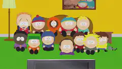 South Park kids laughing at TV