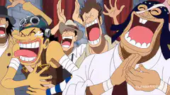 One Piece characters laughing hysterically