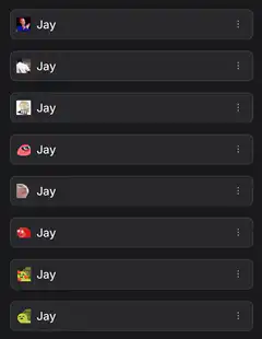 List of contacts named Jay with changing avatars