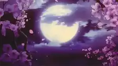 cherry blossoms and full moon