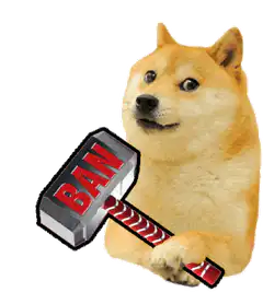 Doge holding a ban hammer