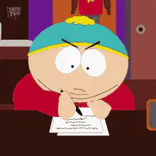 Eric Cartman writing with a pen