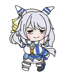 Chibi character with horns and blue outfit