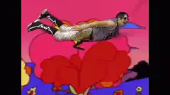 man flying through psychedelic flowers