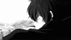 anime boy looking out window