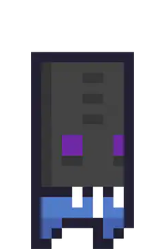 pixel art character with purple eyes