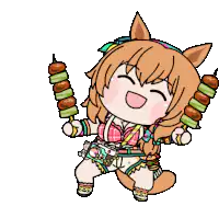 Chibi horse girl eating skewers