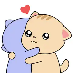 kawaii cats hugging with heart