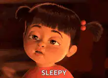 Sleepy cartoon girl with pigtails