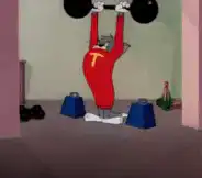 Tom the Cat lifting weights