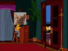 Homer Simpson enters room with cat picture