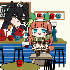 Chibi anime girls in a cafe