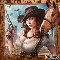 Cowgirl with horse and revolver