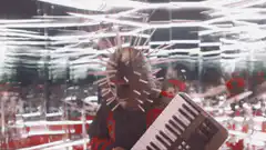 spiked helmet keyboard player