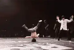 Breakdancer spins on head