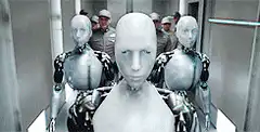 Female robots walking forward