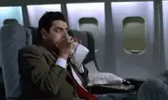 Mr Bean sprays coffee on passenger
