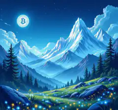 Bitcoin Moon Over Mountain Landscape