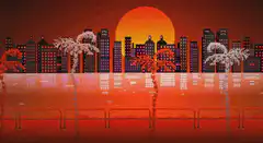 pixel art city sunset