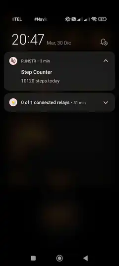 Android notification panel with step counter
