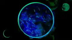 glowing planet with swirling nebula