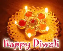 Happy Diwali greeting with lit diyas
