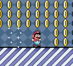 Mario collecting coins in pixel art