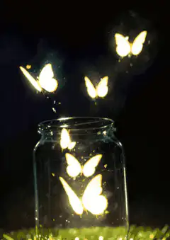 glowing butterflies in a jar