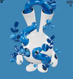 3D animated blue and white rabbit