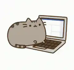 Pusheen cat typing on laptop