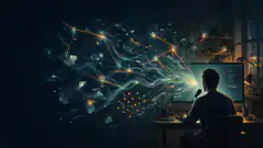 Man watching data streams from computer screen