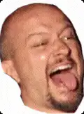Bald man sticking tongue out