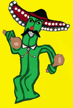 Dancing green chili pepper with maracas