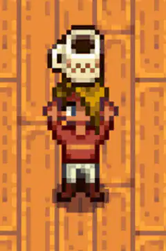 Stardew Valley character removes coffee mug hat