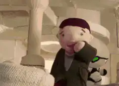 Sock puppet eats yarn