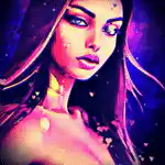 Woman with glowing blue eyes