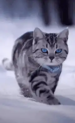 Tabby cat walking in snow